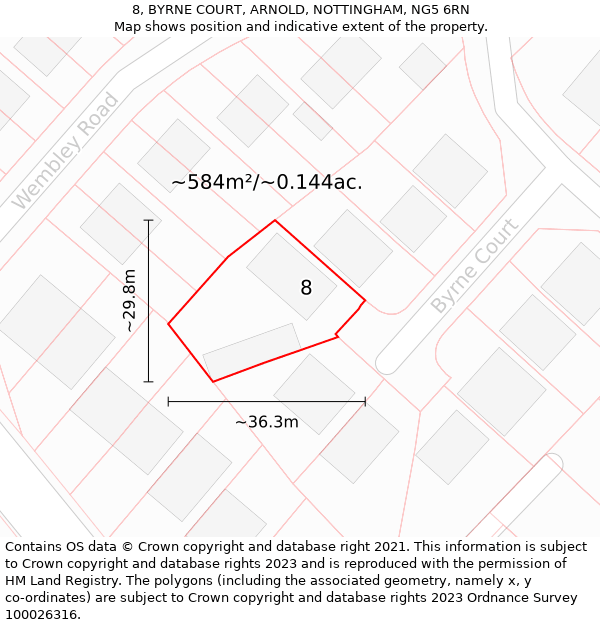 8, BYRNE COURT, ARNOLD, NOTTINGHAM, NG5 6RN: Plot and title map