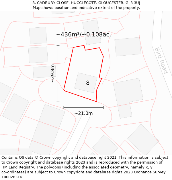 8, CADBURY CLOSE, HUCCLECOTE, GLOUCESTER, GL3 3UJ: Plot and title map