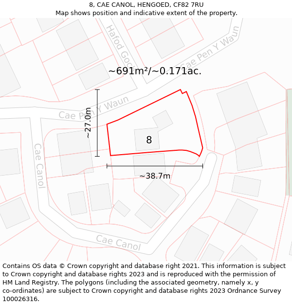 8, CAE CANOL, HENGOED, CF82 7RU: Plot and title map