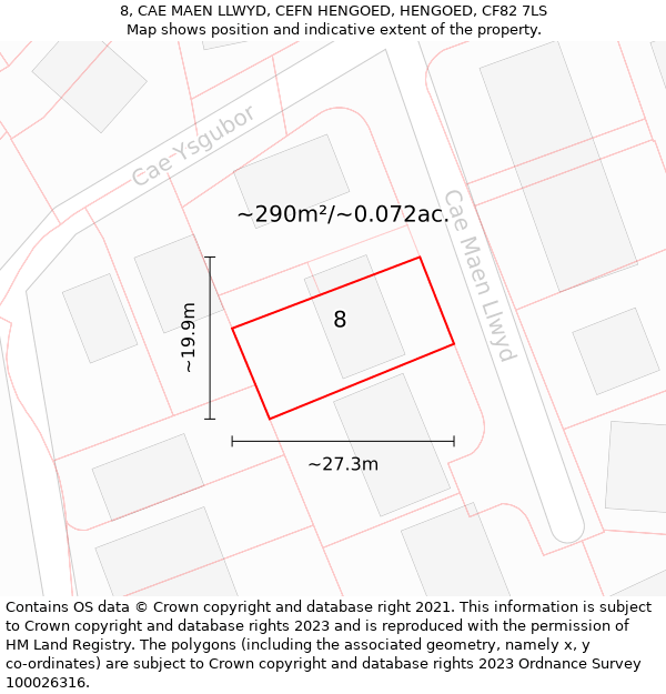 8, CAE MAEN LLWYD, CEFN HENGOED, HENGOED, CF82 7LS: Plot and title map