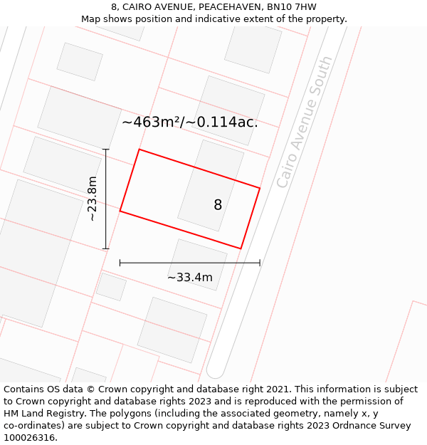 8, CAIRO AVENUE, PEACEHAVEN, BN10 7HW: Plot and title map