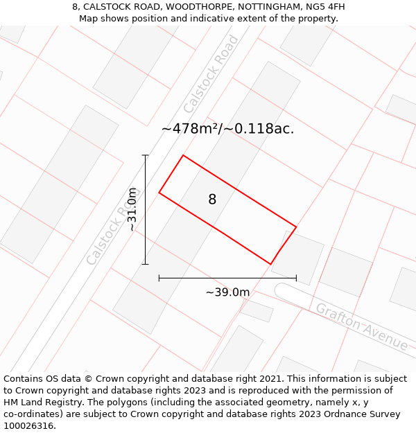 8, CALSTOCK ROAD, WOODTHORPE, NOTTINGHAM, NG5 4FH: Plot and title map