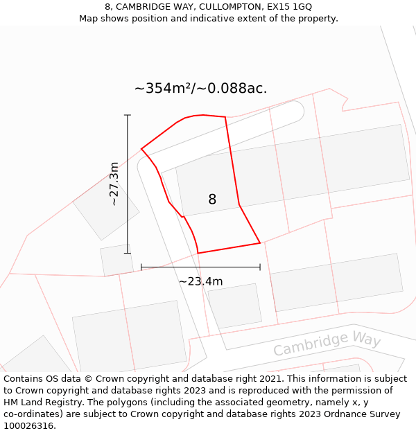 8, CAMBRIDGE WAY, CULLOMPTON, EX15 1GQ: Plot and title map