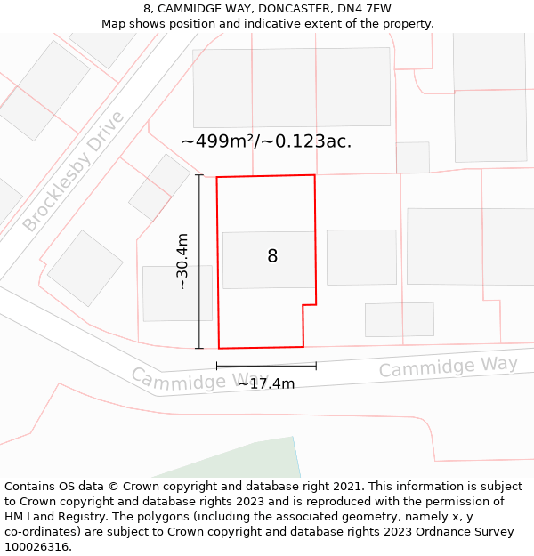 8, CAMMIDGE WAY, DONCASTER, DN4 7EW: Plot and title map