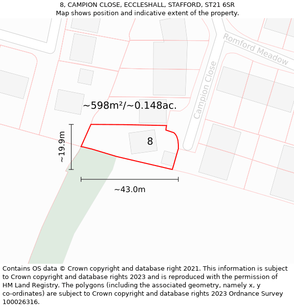 8, CAMPION CLOSE, ECCLESHALL, STAFFORD, ST21 6SR: Plot and title map