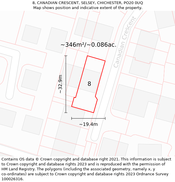 8, CANADIAN CRESCENT, SELSEY, CHICHESTER, PO20 0UQ: Plot and title map