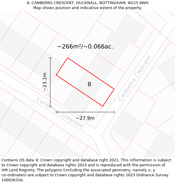 8, CANBERRA CRESCENT, HUCKNALL, NOTTINGHAM, NG15 6WH: Plot and title map