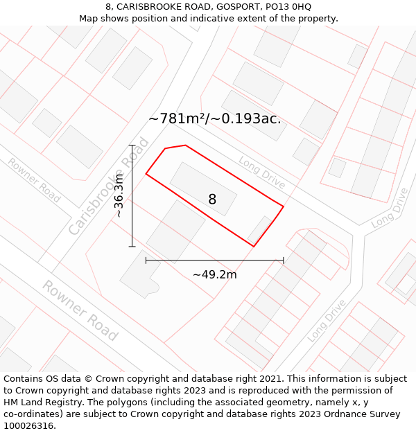 8, CARISBROOKE ROAD, GOSPORT, PO13 0HQ: Plot and title map