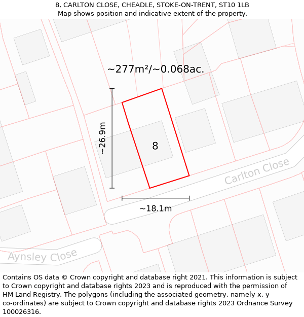 8, CARLTON CLOSE, CHEADLE, STOKE-ON-TRENT, ST10 1LB: Plot and title map