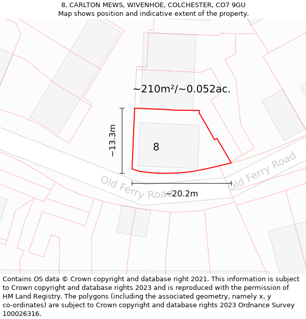 8, CARLTON MEWS, WIVENHOE, COLCHESTER, CO7 9GU: Plot and title map