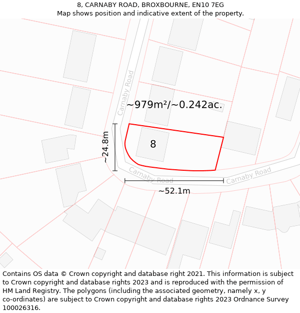 8, CARNABY ROAD, BROXBOURNE, EN10 7EG: Plot and title map