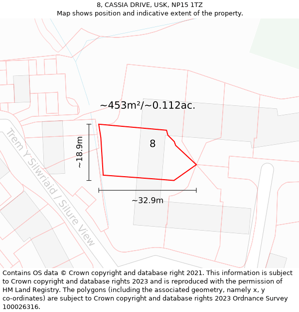 8, CASSIA DRIVE, USK, NP15 1TZ: Plot and title map