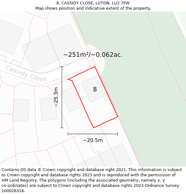 8, CASSIDY CLOSE, LUTON, LU2 7FW: Plot and title map