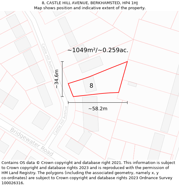 8, CASTLE HILL AVENUE, BERKHAMSTED, HP4 1HJ: Plot and title map