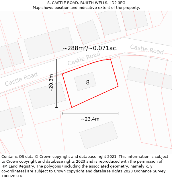 8, CASTLE ROAD, BUILTH WELLS, LD2 3EG: Plot and title map