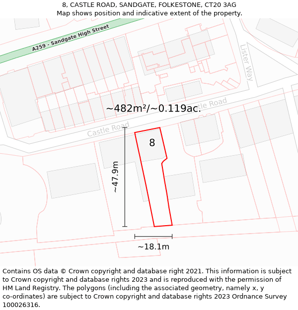 8, CASTLE ROAD, SANDGATE, FOLKESTONE, CT20 3AG: Plot and title map