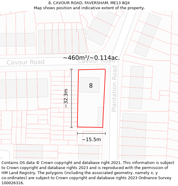 8, CAVOUR ROAD, FAVERSHAM, ME13 8QX: Plot and title map