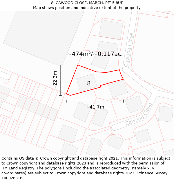 8, CAWOOD CLOSE, MARCH, PE15 8UP: Plot and title map