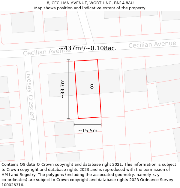 8, CECILIAN AVENUE, WORTHING, BN14 8AU: Plot and title map