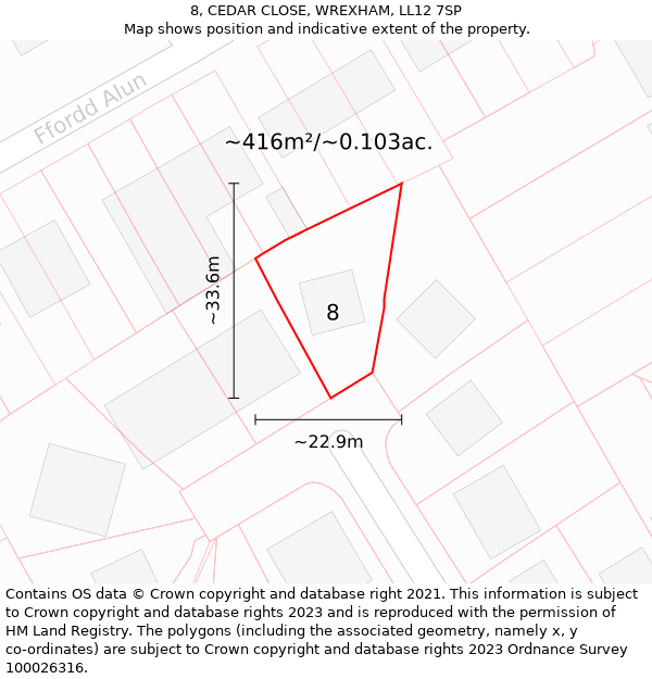 8, CEDAR CLOSE, WREXHAM, LL12 7SP: Plot and title map