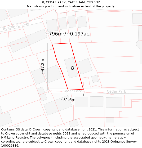 8, CEDAR PARK, CATERHAM, CR3 5DZ: Plot and title map