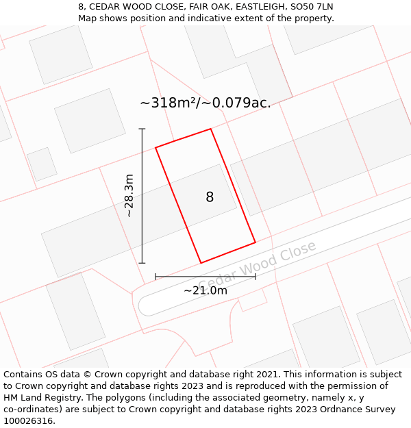 8, CEDAR WOOD CLOSE, FAIR OAK, EASTLEIGH, SO50 7LN: Plot and title map