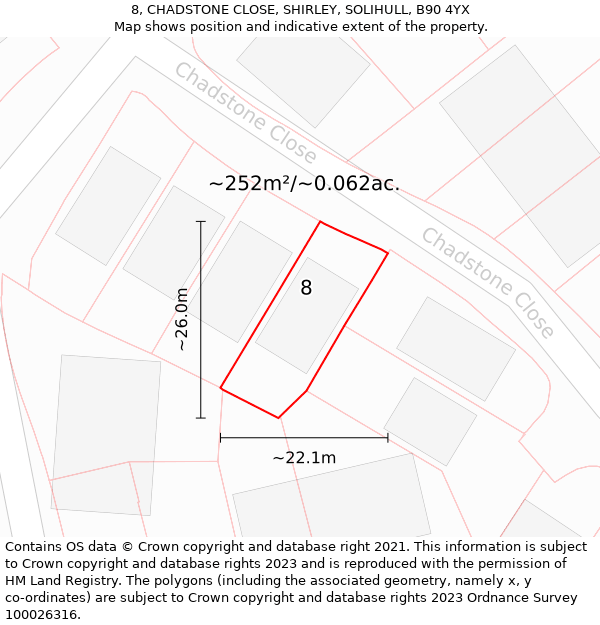 8, CHADSTONE CLOSE, SHIRLEY, SOLIHULL, B90 4YX: Plot and title map