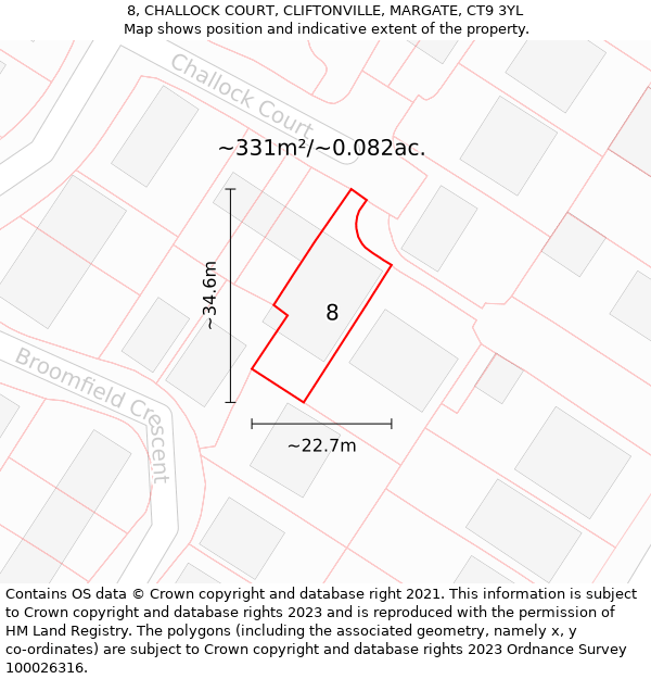 8, CHALLOCK COURT, CLIFTONVILLE, MARGATE, CT9 3YL: Plot and title map