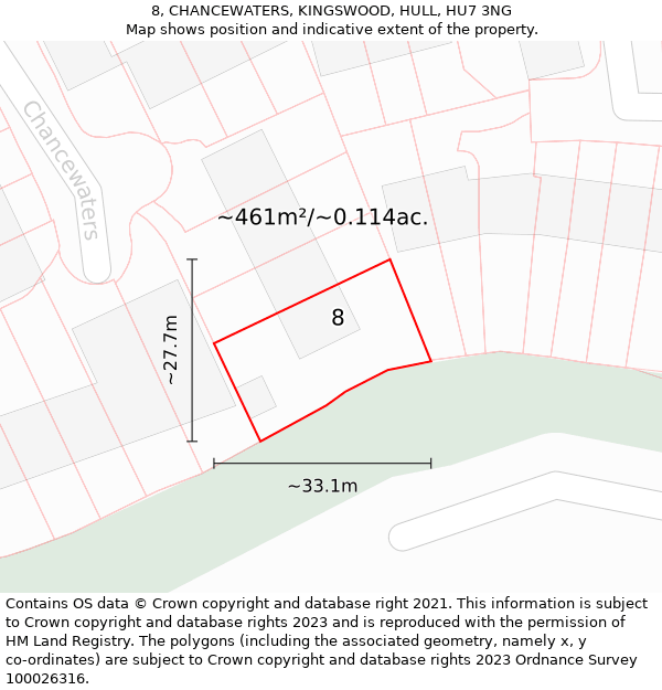 8, CHANCEWATERS, KINGSWOOD, HULL, HU7 3NG: Plot and title map