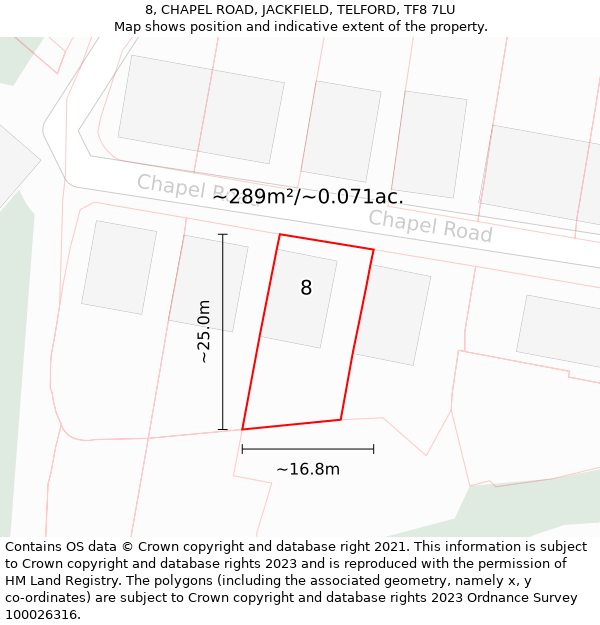 8, CHAPEL ROAD, JACKFIELD, TELFORD, TF8 7LU: Plot and title map