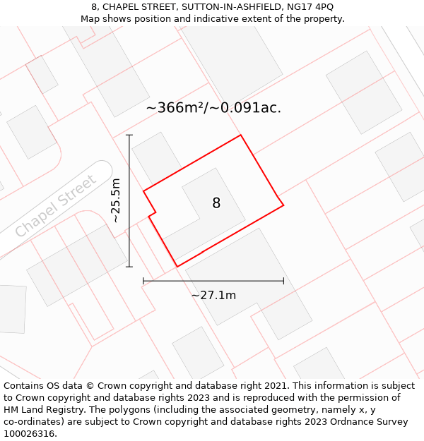 8, CHAPEL STREET, SUTTON-IN-ASHFIELD, NG17 4PQ: Plot and title map