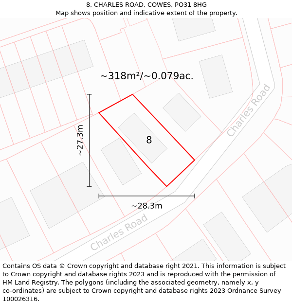 8, CHARLES ROAD, COWES, PO31 8HG: Plot and title map