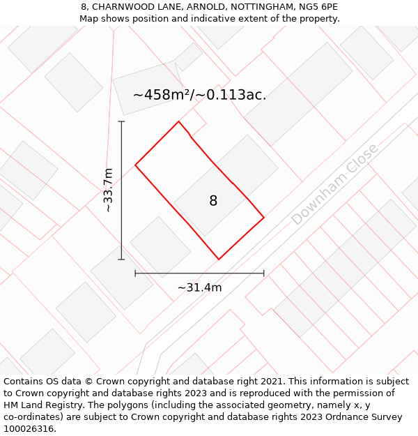 8, CHARNWOOD LANE, ARNOLD, NOTTINGHAM, NG5 6PE: Plot and title map