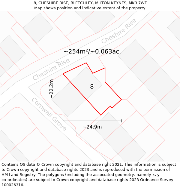 8, CHESHIRE RISE, BLETCHLEY, MILTON KEYNES, MK3 7WF: Plot and title map