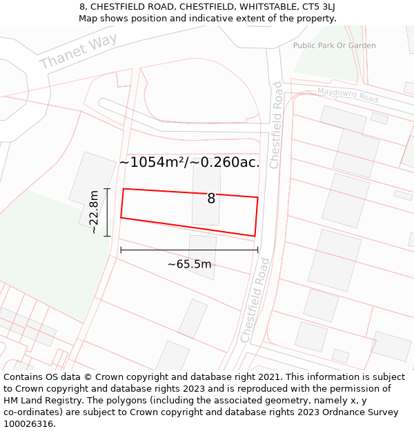 8, CHESTFIELD ROAD, CHESTFIELD, WHITSTABLE, CT5 3LJ: Plot and title map