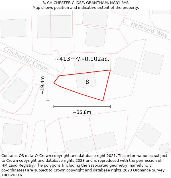 8, CHICHESTER CLOSE, GRANTHAM, NG31 8AS: Plot and title map