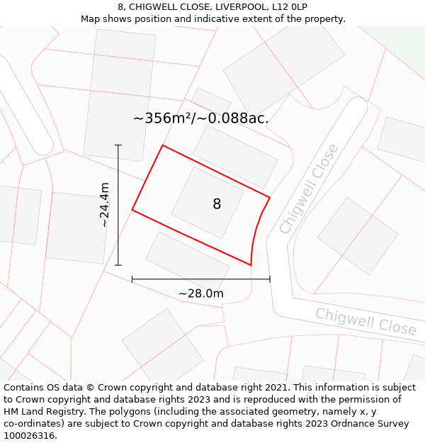8, CHIGWELL CLOSE, LIVERPOOL, L12 0LP: Plot and title map