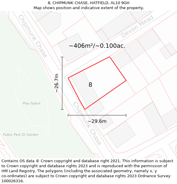 8, CHIPMUNK CHASE, HATFIELD, AL10 9GH: Plot and title map