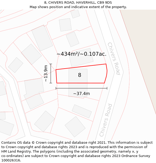 8, CHIVERS ROAD, HAVERHILL, CB9 9DS: Plot and title map