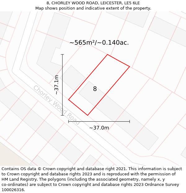 8, CHORLEY WOOD ROAD, LEICESTER, LE5 6LE: Plot and title map