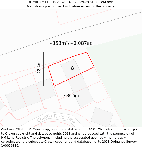 8, CHURCH FIELD VIEW, BALBY, DONCASTER, DN4 0XD: Plot and title map