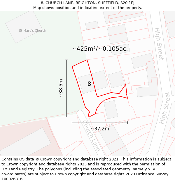 8, CHURCH LANE, BEIGHTON, SHEFFIELD, S20 1EJ: Plot and title map