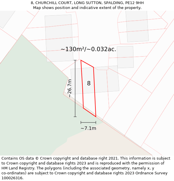 8, CHURCHILL COURT, LONG SUTTON, SPALDING, PE12 9HH: Plot and title map