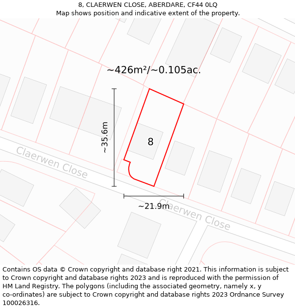 8, CLAERWEN CLOSE, ABERDARE, CF44 0LQ: Plot and title map