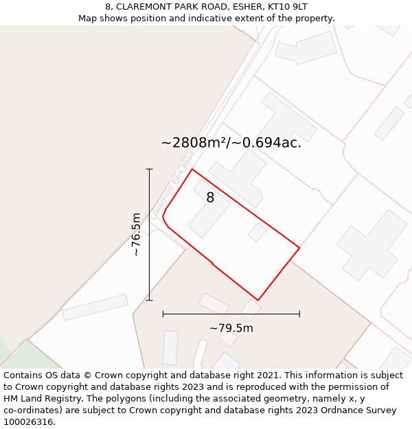 8, CLAREMONT PARK ROAD, ESHER, KT10 9LT: Plot and title map
