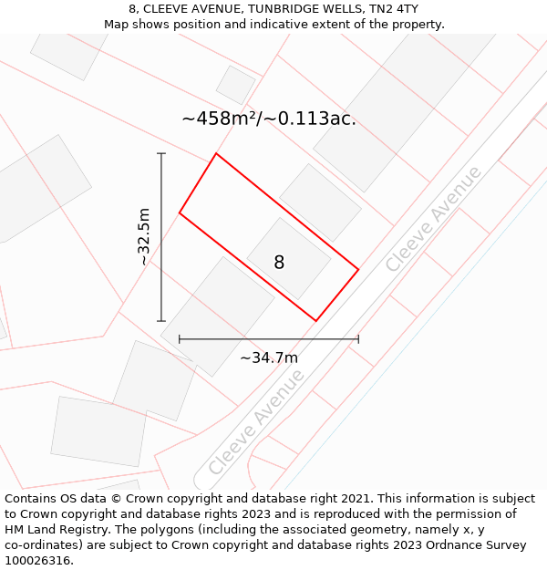 8, CLEEVE AVENUE, TUNBRIDGE WELLS, TN2 4TY: Plot and title map