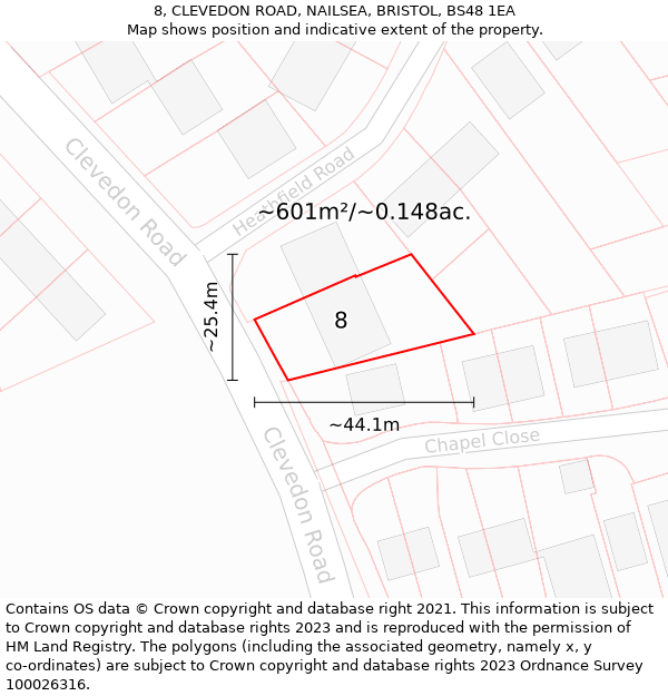 8, CLEVEDON ROAD, NAILSEA, BRISTOL, BS48 1EA: Plot and title map