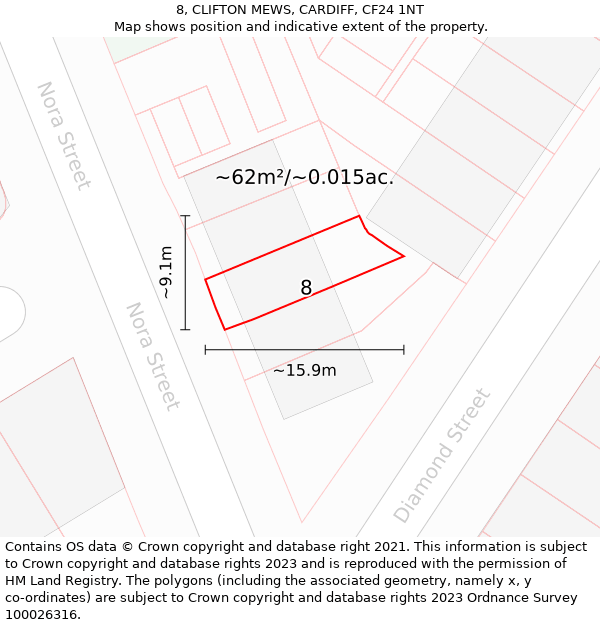 8, CLIFTON MEWS, CARDIFF, CF24 1NT: Plot and title map