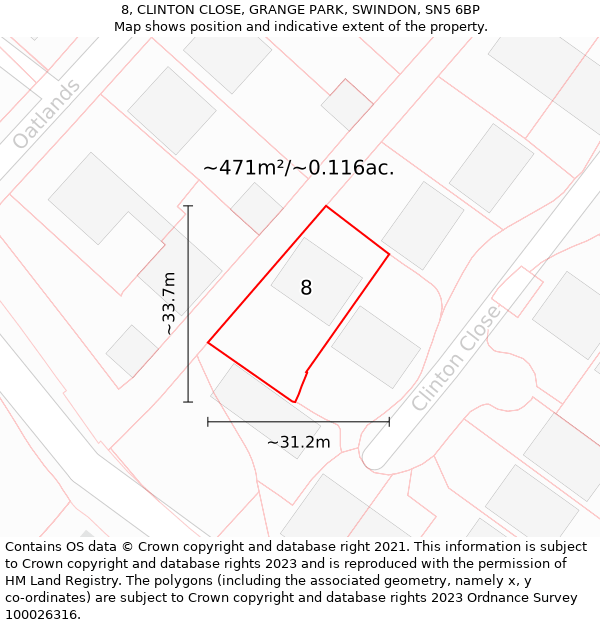 8, CLINTON CLOSE, GRANGE PARK, SWINDON, SN5 6BP: Plot and title map