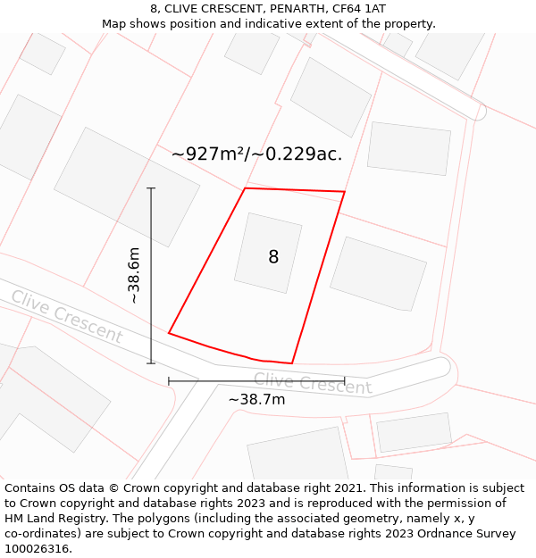 8, CLIVE CRESCENT, PENARTH, CF64 1AT: Plot and title map